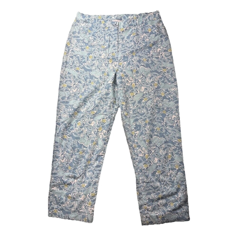 Lilly Pulitzer Blue Monkey Print Capri Pants Size 8 Tropical Preppy